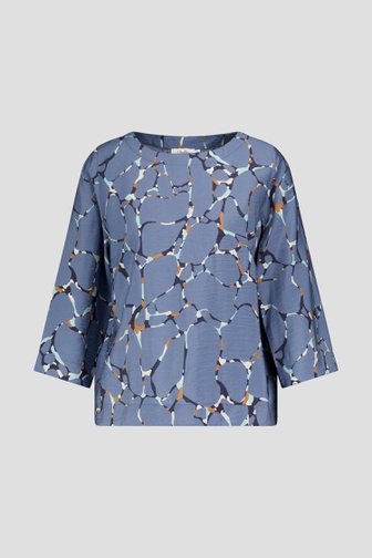 Productfoto 1 van Blauwe blouse met driekwartmouwen en print door Libelle voor Dames