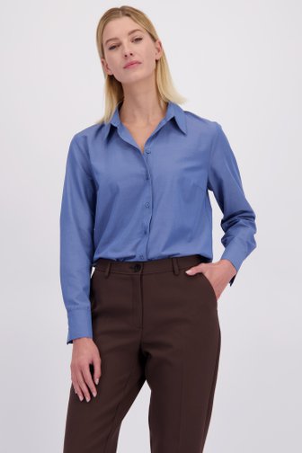 Voorkant van Blauwe blouse met hemdkraag door More & More voor Dames