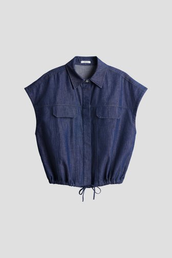 Voorkant van Blauwe blouse met jeanslook door Opus voor Dames