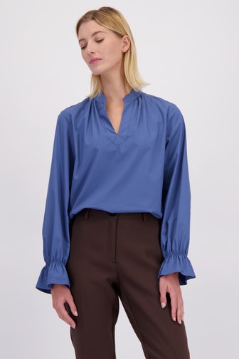 Voorkant van Blauwe blouse met lange mouwen door More & More voor Dames