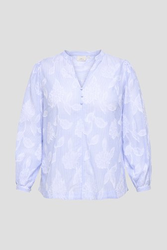 Voorkant van Blauwe blouse met strepen en bladermotief door ONLY Carmakoma voor Dames