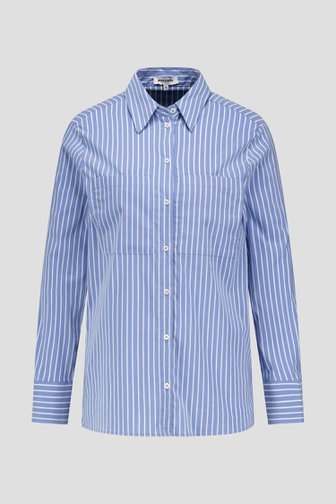 Voorkant van Blauwe blouse met wit gestreept motief door More & More voor Dames
