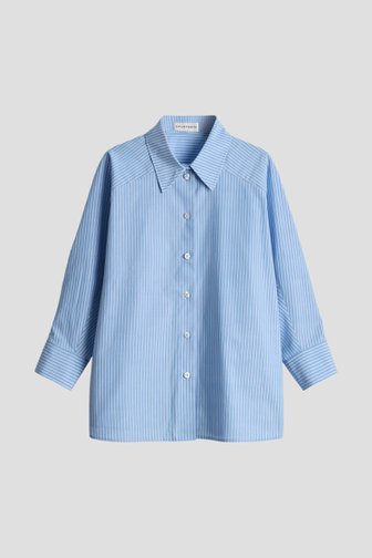 Voorkant van Blauwe blouse met witte strepen door Opus pants voor Dames