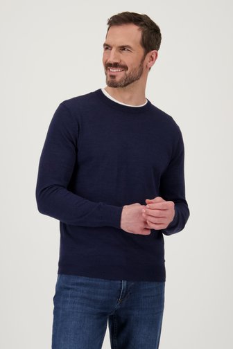 Blauwe fijn gebreide trui met ronde hals van Dansaert Black voor Heren