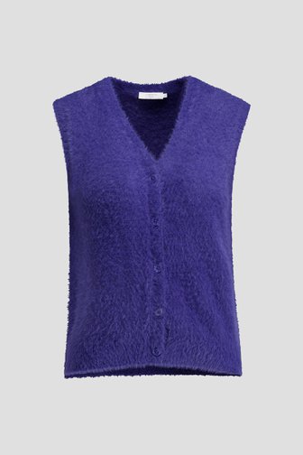 Voorkant van Blauwe fluffy mouwloze cardigan door Liberty Island voor Dames