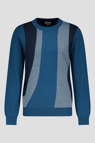 Voorkant van Blauwe gebreide trui met patroon door Casual Five voor Heren