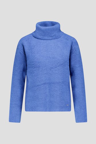 Voorkant van Blauwe gebreide trui met rolkraag door More & More voor Dames