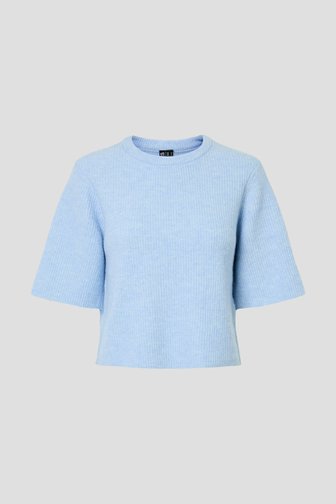 Productfoto 1 van Blauwe gemêleerde trui met wol door Pieces voor Dames