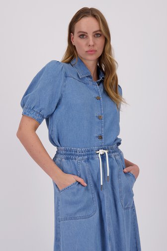 More & More Blauwe jeansblouse met halflange pofmouwen