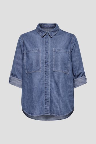 Voorkant van Blauwe jeansblouse met wit gestreept motief door ONLY Carmakoma voor Dames