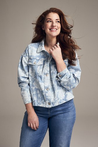 Only Carmakoma Blauwe Jeansvest met bloemenprint