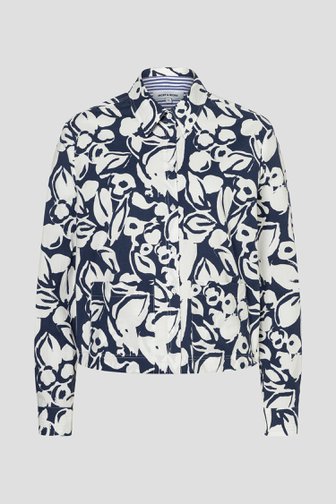 Voorkant van Blauwe katoenen blouse met bloemenprint door More & More voor Dames