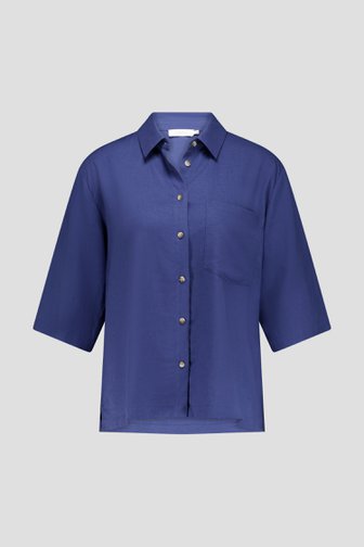Blauwe linnen blouse met korte mouwen van Liberty Island voor Dames