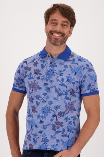 Dansaert Blue Blauwe polo met bloemenprint