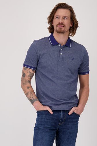 Blauwe polo met fijne groene print van Ravøtt voor Heren