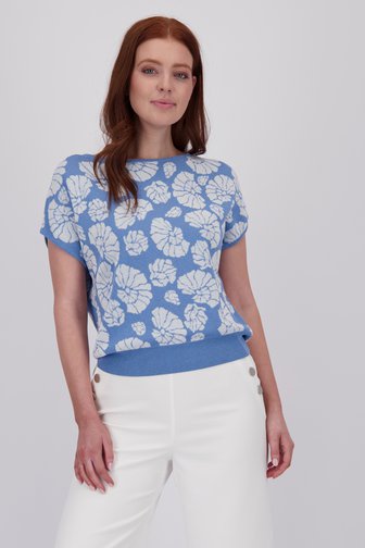 Libelle Blauwe pull met off-white print