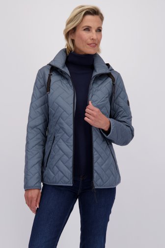 Voorkant van Blauwe regenjas met afneembare kap door Barbara Lebek voor Dames