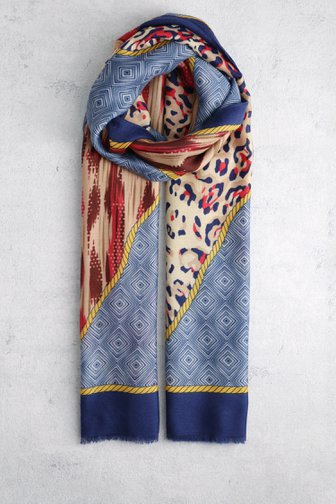 Voorkant van Blauwe sjaal met printmix door Liberty Island voor Dames