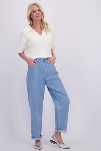 Voorkant van Blauwe tapered jeans door AC by Annelien Coorevits voor Dames
