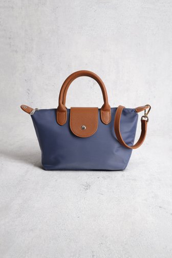 Voorkant van Blauwe tas met bruine leather afwerking door Liberty Island voor Dames