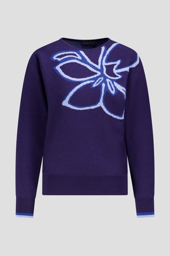 Voorkant van Blauwe trui met bloemenmotief door Claude Arielle voor Dames