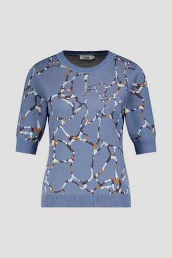Voorkant van Blauwe trui met korte mouwen en print door Libelle voor Dames