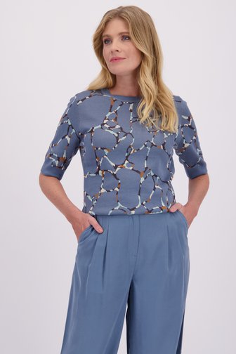 Voorkant van Blauwe trui met korte mouwen en print door Libelle voor Dames