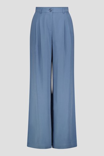 Voorkant van Blauwe wijde broek met bandplooien door Libelle voor Dames