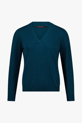 Voorkant van Blauwgroene trui met V-hals  door Claude Arielle voor Dames