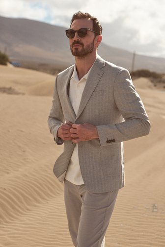 Blazer beige-marron à chevrons - slim fit de Upper East pour Hommes