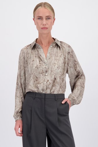 Le devant de Blouse à imprimé animal gris et beige de D'Auvry Studio pour Femmes