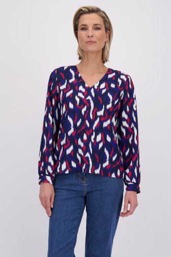 Le devant de Blouse à imprimé bleu et rouge de Claude Arielle pour Femmes