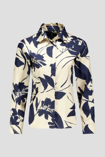 Blouse beige à effet satiné et motif fleuri bleu de AC by Annelien Coorevits pour Femmes