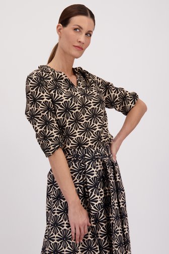 Blouse beige avec imprimé floral noir de More & More pour Femmes