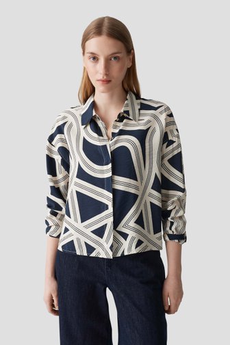Le devant de Blouse beige clair à imprimé graphique bleu marine de Opus pour Femmes