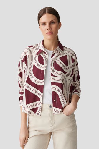Le devant de Blouse beige clair à imprimé graphique bordeaux de Opus pour Femmes