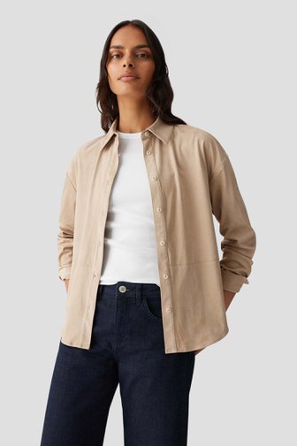 Le devant de Blouse beige clair effet suédine de Opus pour Femmes