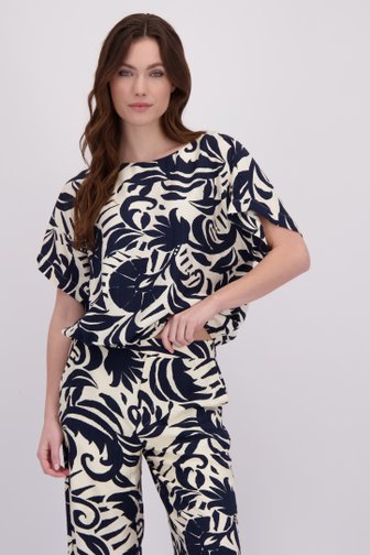 Le devant de Blouse blanc-bleu avec imprimé floral de Geisha pour Femmes