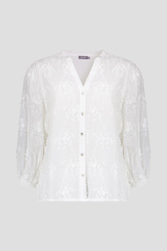 Le devant de Blouse blanche à motif floral brodé de Geisha pour Femmes