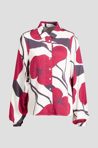 Le devant de Blouse blanche à motif floral rouge et gris de D'Auvry pour Femmes