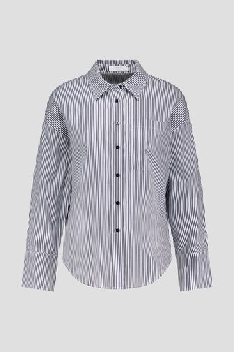 Le devant de Blouse blanche à motif rayé bleu foncé de Liberty Island pour Femmes