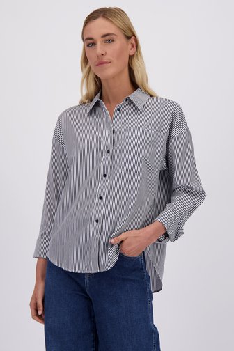 Le devant de Blouse blanche à motif rayé bleu foncé de Liberty Island pour Femmes
