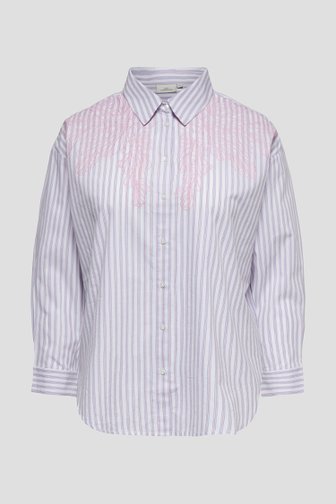 Le devant de Blouse blanche à rayures avec broderie rose de ONLY Carmakoma pour Femmes