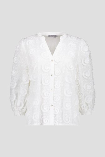 Blouse blanche avec motif brodé élégant de Geisha pour Femmes