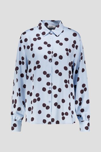 Le devant de Blouse bleu clair à imprimé à pois bruns de D'Auvry pour Femmes