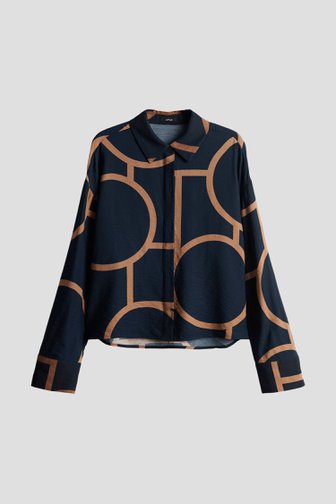Le devant de Blouse bleu foncé à imprimé graphique camel de Opus pour Femmes