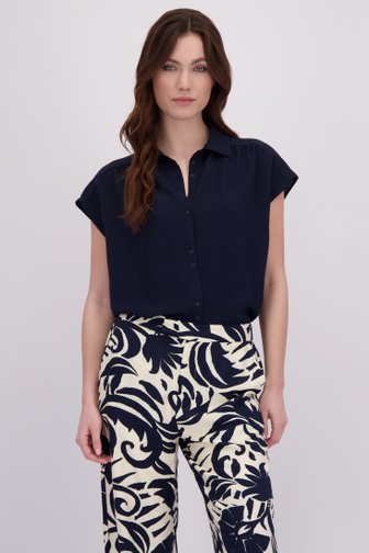 Le devant de Blouse bleu foncé à manches courtes de Geisha pour Femmes