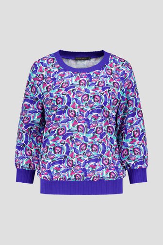 Blouse bleu foncé avec imprimé multicolore de Claude Arielle pour Femmes