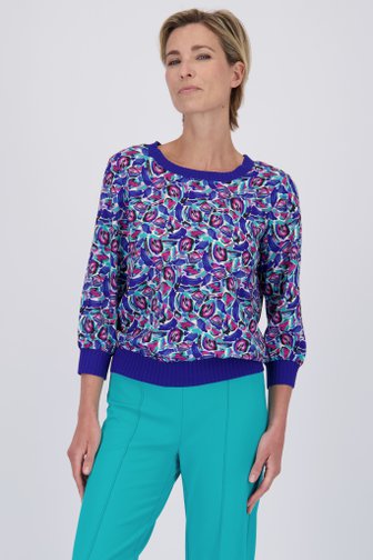 Blouse bleu foncé avec imprimé multicolore de Claude Arielle pour Femmes