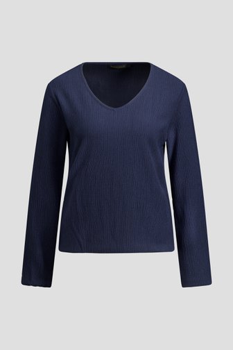 Le devant de Blouse bleu foncé texturée à col en V de Claude Arielle pour Femmes